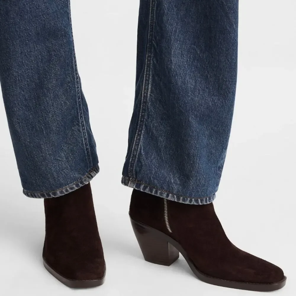 Madewell The Idris Coffee Bean Brown Suede Ankle Booties Side Zip Block Heel 9.5